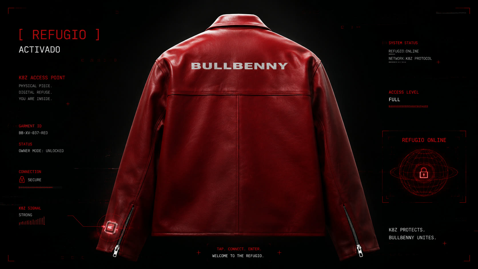 Campera roja Bullbenny con chip K8Z activado