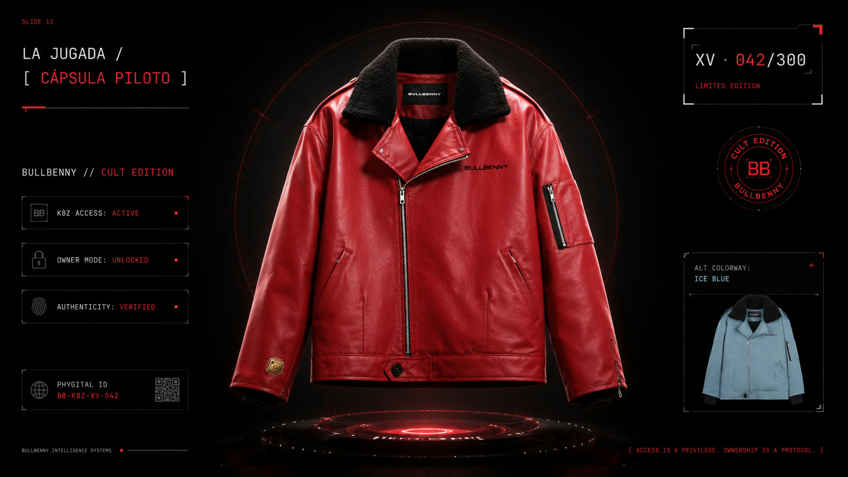 Campera roja Bullbenny edición limitada — cápsula piloto K8Z